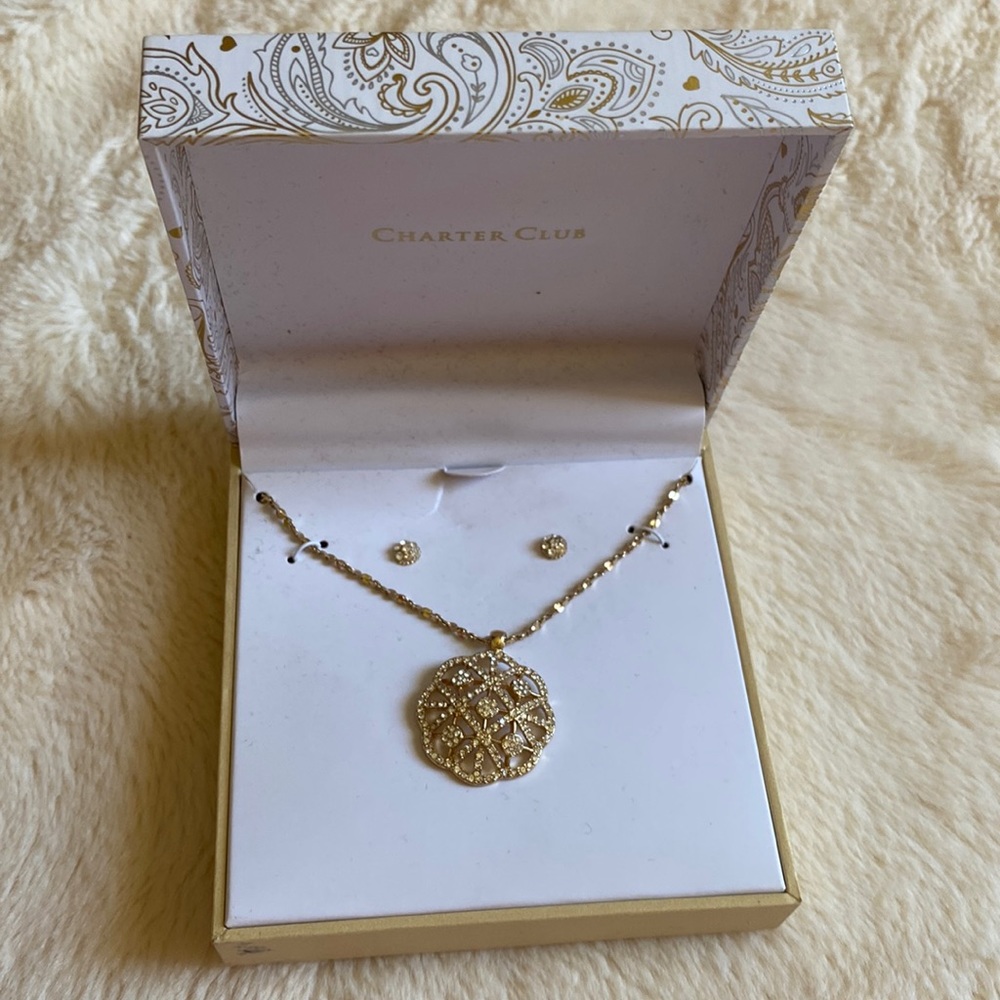 Charter Club Gold Necklace and Earrings Set in a Gift Box